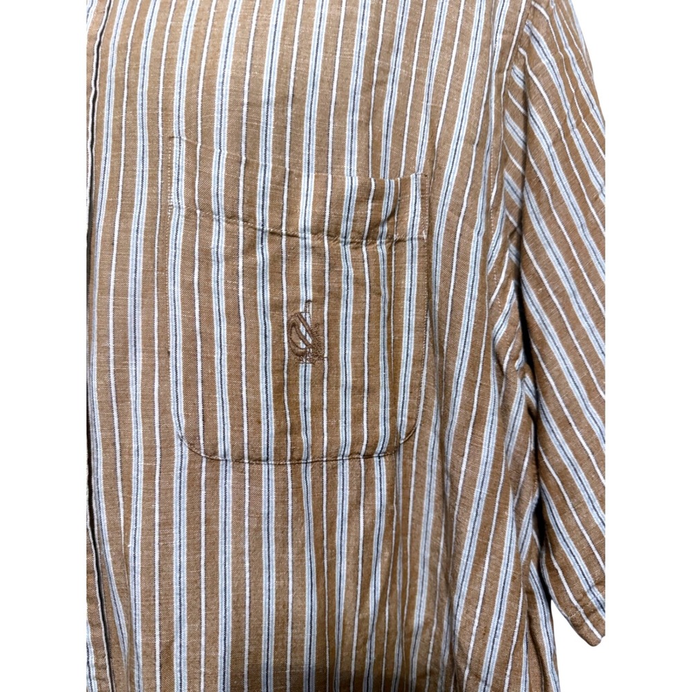 Nautica Mens XL‎ Brown White Striped Linen Blend Short Sleeve Button Down Shirt - Picture 3 of 8